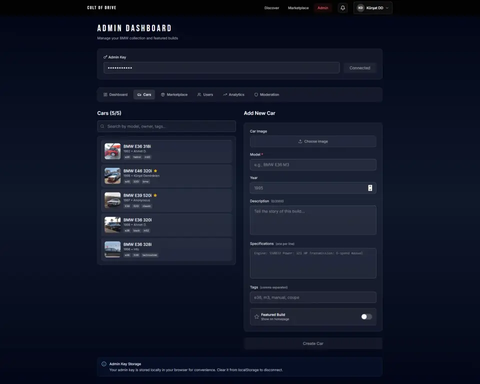 Cult of Drive admin management screen