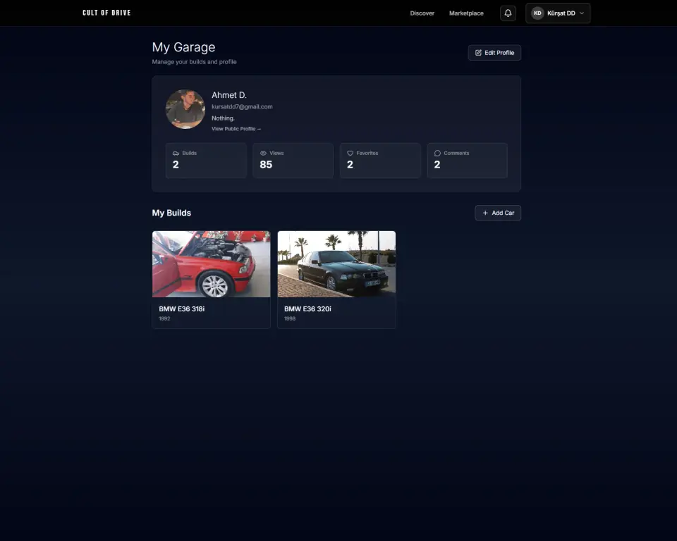 Cult of Drive driver profile page