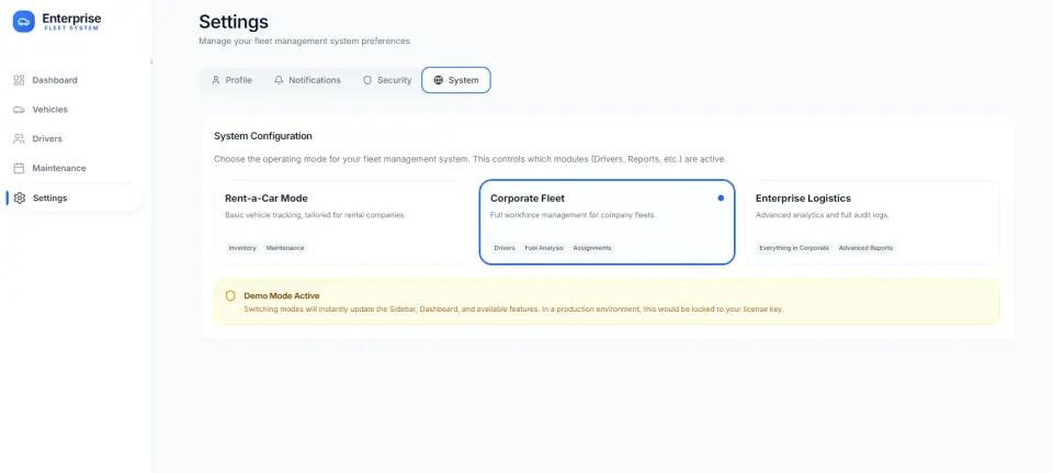 Enterprise Fleet System reports and analytics