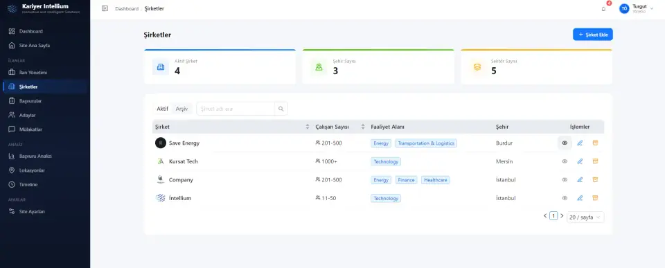 Kariyer Intellium interview and evaluation screen