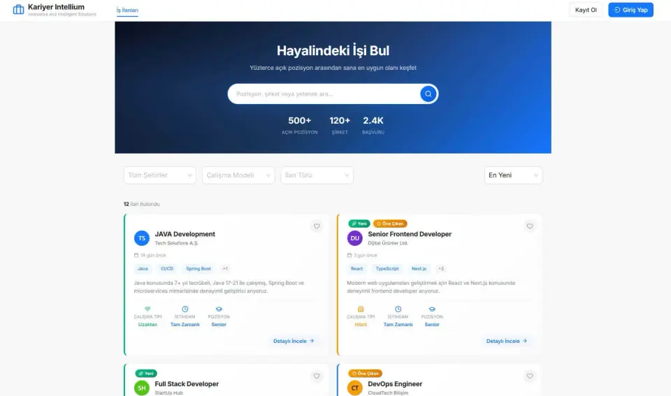 Kariyer Intellium landing page